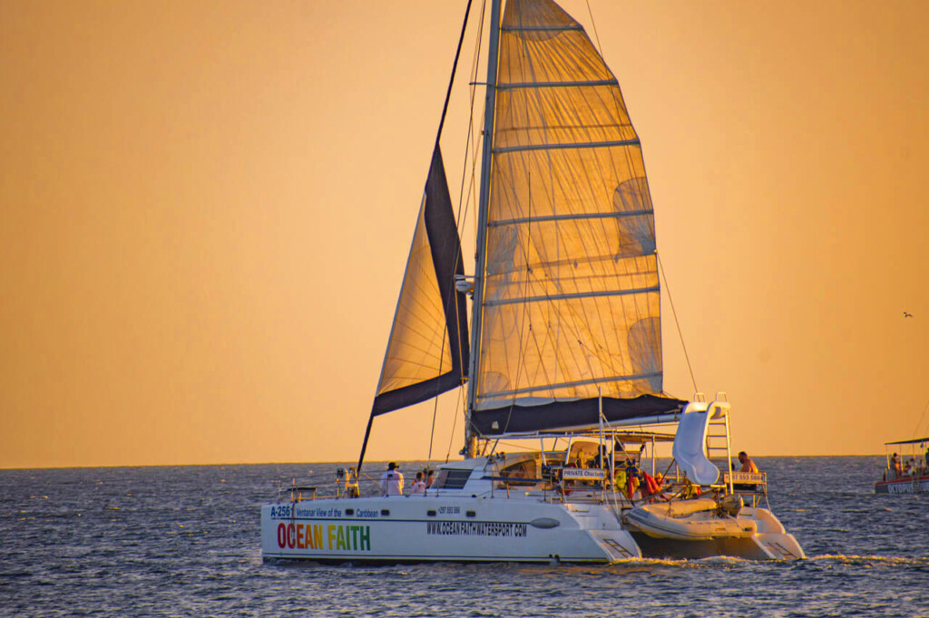 Aruba catamaran departing for sunset cruise